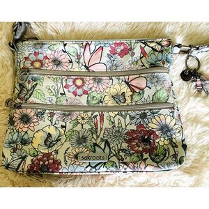 Sakroots Floral Crossbody Bag with ID Lanyard and Bee Keychain Boho Purse